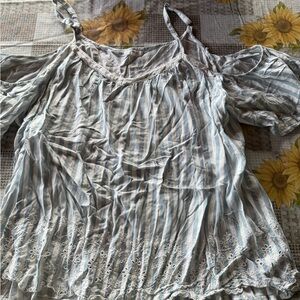 Maurices Blue and White Striped Cold Shoulder Tank Top